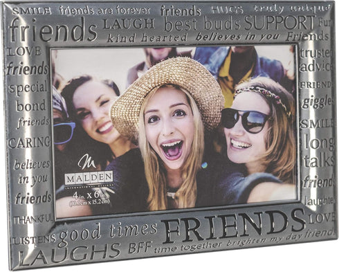Malden International Designs Modern Pewter Metal Diecast Picture Frame, 4x6, Silver Friends Expressions