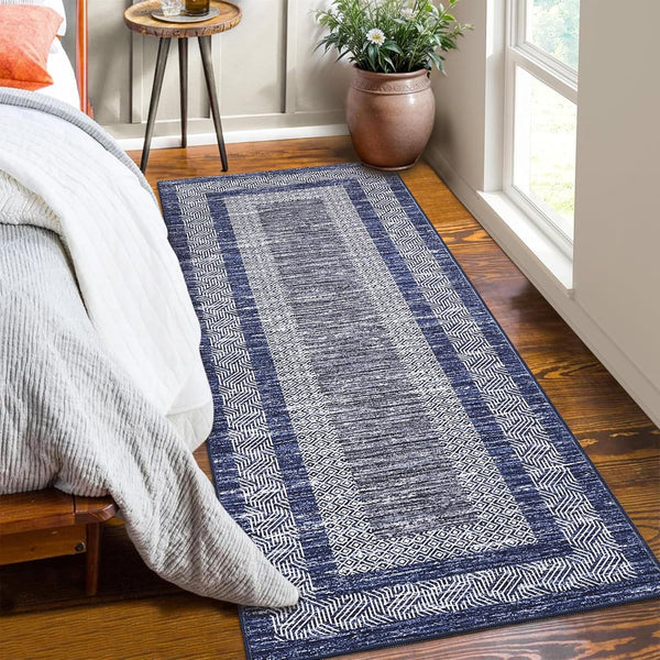 GarveeHome 2x6 Modern Bordered Runner Rug Soft Non Slip Runner Washable Non