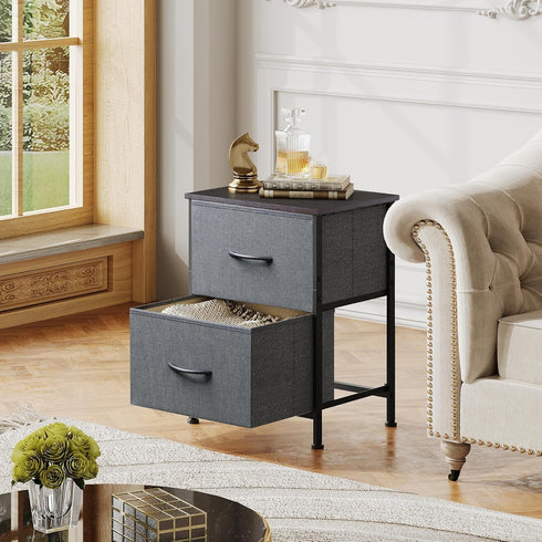 WLIVE Nightstand, 2 Drawer Dresser for Bedroom, Small Dresser with Fabric Bins, Dark Grey