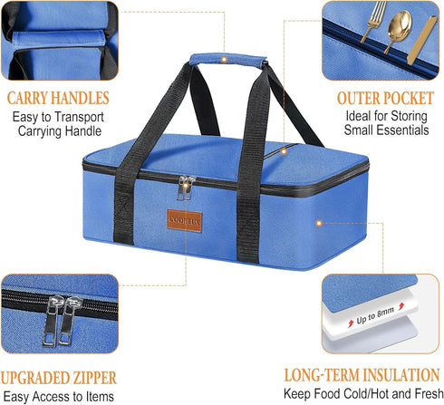 Insulated Casserole Carrier, Thermal Bag for Hot & Cold Food Transport, Fits 9x13 Casserole Dish (Navy Blue)