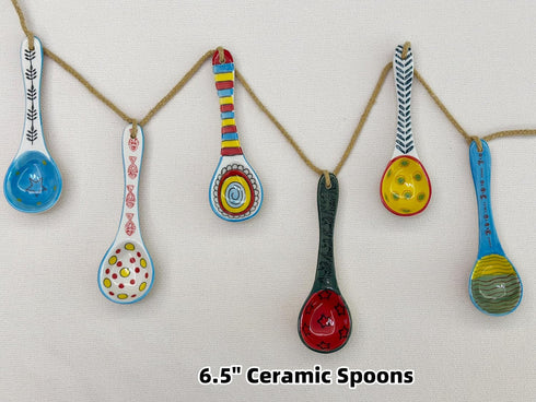 heart & home Ceramic Spoon Set of 6, Colorful Deep Round Soup Spoons, Ceramic Serving Spoons, 6.5'' Inches