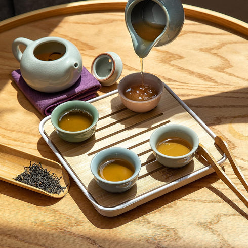 Sets 12 Set 4x Set Ceramic Kungfu Tea Piece,Mini Protable Travel Tea With Tea Pot, Tea Cups, Bamboo Tea Tray, Tea