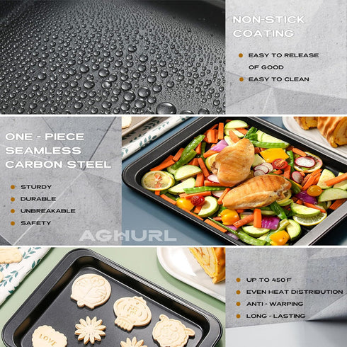 Baking Sheets, Small Nonstick Carbon Steel Cookie Trays, Bakeware Set, 2-Pack, 9.45 x 7.09 Inch