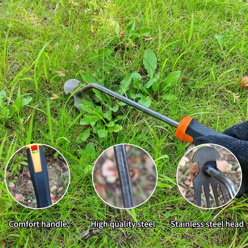 XIAONAN Weed Tool, Manual Hand Weeder with Handle, 4 Teeth Dual Purpose High Strength Garden Tool