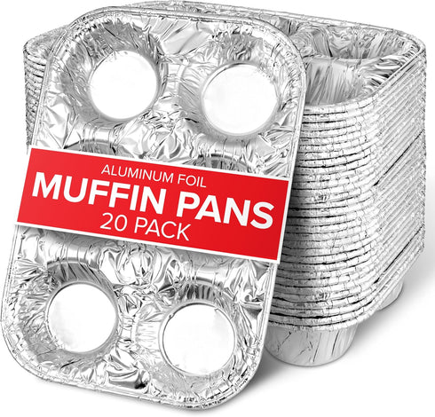 Stock Your Home Disposable Muffin Tins, 20-Count 6-Cup Standard Size Foil Muffin Pans for Baking, Parties, Holidays