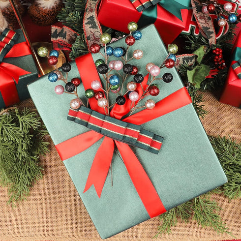 24 Pack HOHOTIME Artificial Berry Stems Branches, Christmas Faux Holly Colorful Berries Branches Ornaments