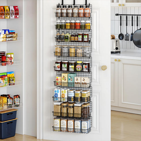 JKsmart 9-Tier Spice Rack Organizer with Door Hook, Wall Mount, Extra Large Capacity for Pantry Door, Stylish Black