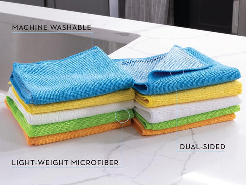 12 12 10 Pack S&T INC. Dish Cleaning Cloths with Poly Scour Side, Microfiber Cleaning Cloths, Assorted, In. x In.