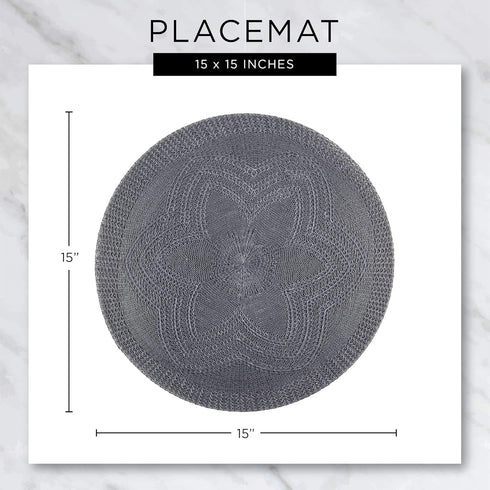 DII PVC Tabletop Collection Woven Indoor/Outdoor Round Placemat Set, Nautical Blue, 6 Piece, 13.75"