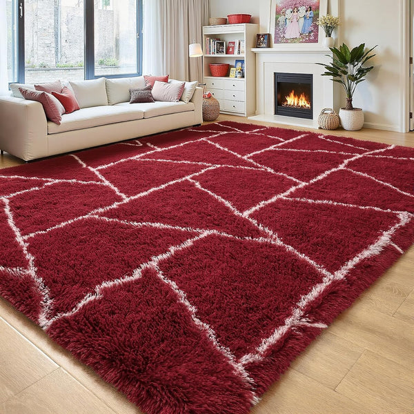 Area Rugs for Living Room Bedroom, Washable Non-Slip 5x7 Feet Red White
