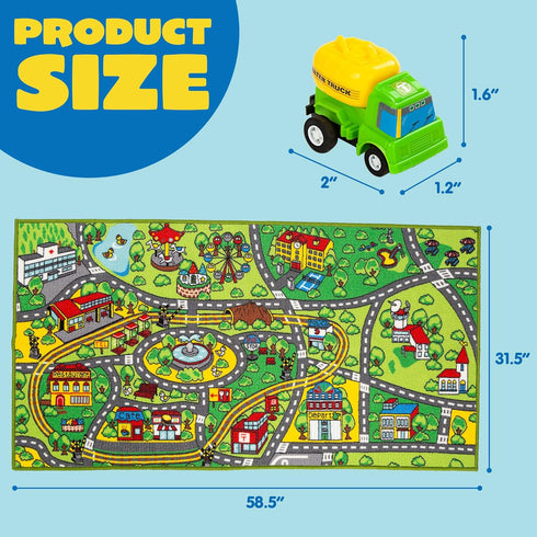 12 Set 3+, JOYIN Carpet Playmat w/ Cars Pull-Back Vehicle for Kids Age Jumbo Play Room Rug, City Pretending Play