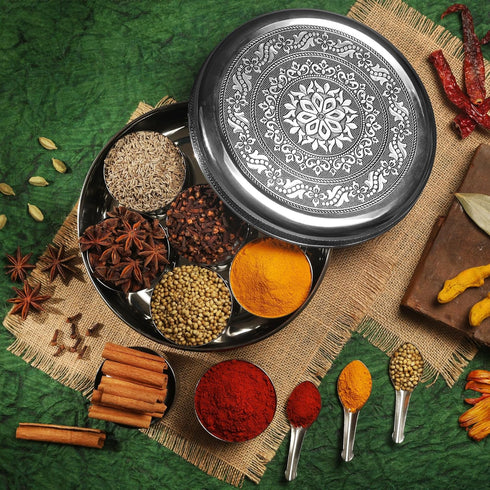 7 7 7 8 Inch KSJONE Designer Spice Container Masala Dabba, Spice Jars, Holds Spices, Spice Container Box, Polished