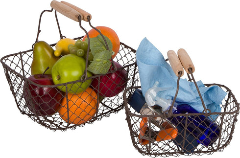 Trademark Innovations Vintage Style Wire Nesting Egg Baskets with Wooden Handles (Set of 2)