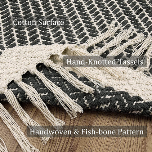 2x4.3 Lahome Belle Boho Kitchen Runner, Bathroom Runner Rug Lightweight Entryway Rug Woven Cotton Throw Mat