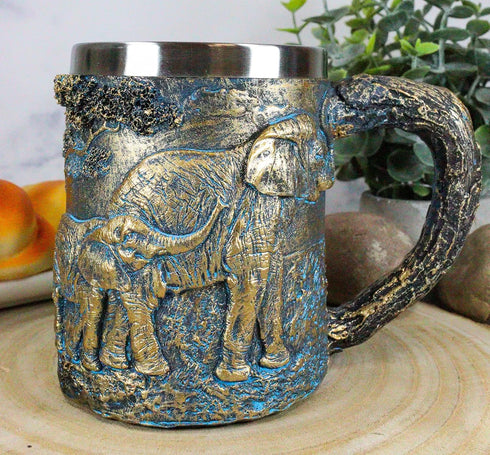 Ebros 12oz Animal Totem Spirit Safari Elephant And Calf Family Mug - Rustic Textured Tree Bark Design