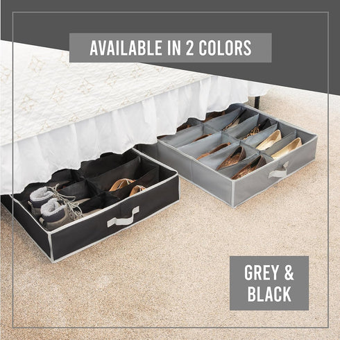 Under Bed Shoe Storage Organizer, TEAR-RESISTANT Heavy Duty 600D Material, Fits Up to 16 Pairs, Grey
