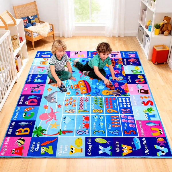 Baby Play Mat for Floor, 4x5 FT Non-Slip Nursery ABC Rug, Extra