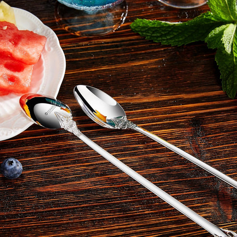 KEAWELL Luxurious 9 Inch Iced Tea Spoon Set - 4 Pieces, Gorgeous Design, 18/10 Stainless Steel, Perfect for Cocktails