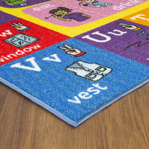 3x5 KC Cubs ABC Alphabet ASL Sign Language Rug Educational Non-Slip Carpet Play Mat for Kids, Toddlers, Nursery