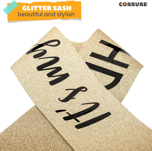 CORRURE 'It's My Birthday' Sash Glitter with Black Foil, Gold Glitter Birthday Sash for Women and Men, Happy Birthday