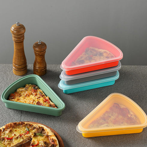 Reusable Silicone Pizza Slice Storage Container - Fits Single Slice up to 16”, 2 Sets (2 Red) with Air-tight Lids