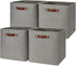 Temary 13 Inch Fabric Storage Baskets, Set of 4 Cube Bins for Home and Office with Leather Handles in Grey