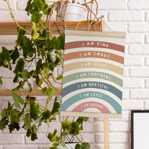 12x16 inch HRQKO I Am Kind Smart Inspirational Poster Hanger Frame, Boho Rainbow Wall Art with Wooden Frames, Positive