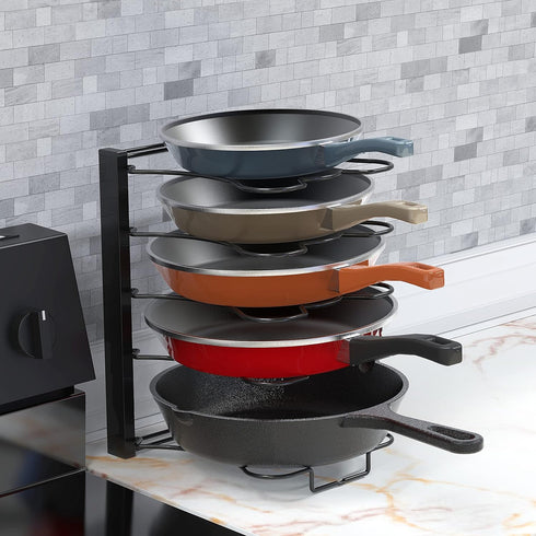 SIMPLE HOUSEWARE 5 Compartments Height Adjustable Pan Organizer - Black