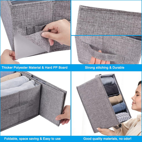 Fixwal 4pcs Wardrobe Clothes Organizer, Foldable Jean Organizer for Drawer, Washable Compartment Storage Bins for