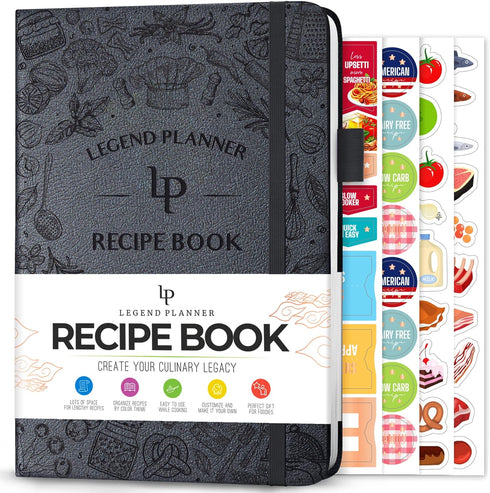 Legend Recipe Book – Blank Family Cookbook to Write In Your Own Recipes – Hardcover, A5, 58 Recipes (Mystic Gray)