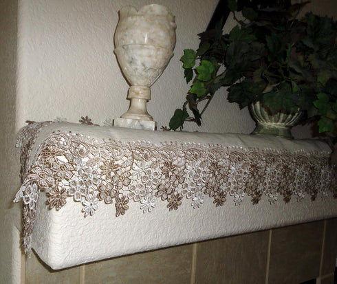 Sophisticated Floral Lace Dresser Scarf | 65" Neutral Earth Tones or Mantel Scarf
