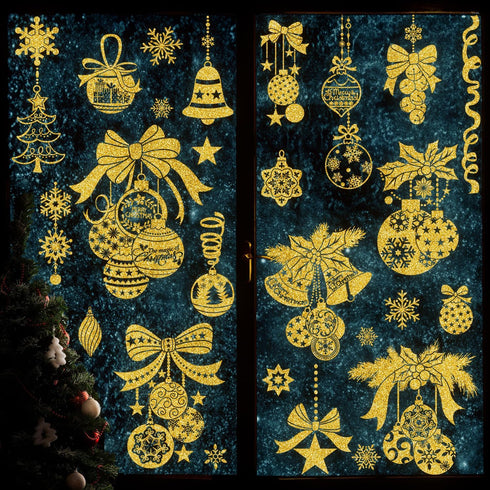 Christmas Window Clings, Glitter Snowflake Static Clings for Decoration, 4 Sheets of Christmas Window Decals