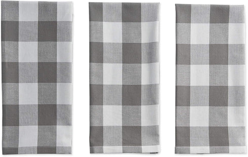 DII Buffalo Check Kitchen Collection - Classic Farmhouse Dishtowel Set, 20x30, Gray & White, 3 Piece