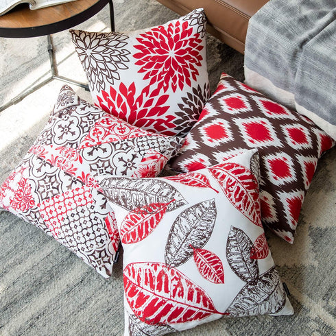 PHANTOSCOPE Set of 4 New Living Series Decorative Throw Pillow Case - Red, 18" x 18" inches, 45cm x 45cm