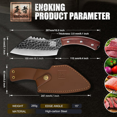 ENOKING Chef's Knife - 6.1" Viking Knife with Sheath for Fish Meat Cutting, Full Tang Butcher Knife for Kitchen Camping