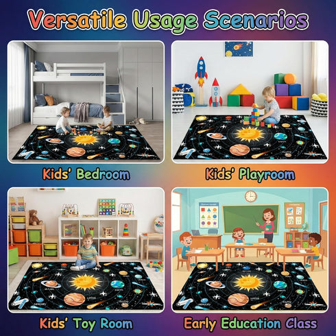 2'3' Outer Space Rugs Small Size Universe Solar System Planet Theme Carpets Kids Rugs for Playroom Educational Learning