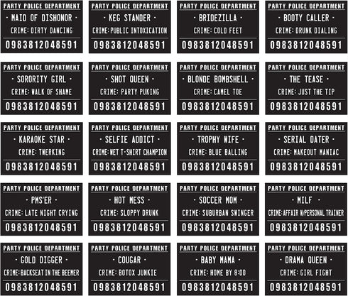 20 Funny Mugshot Signs - Selfie Photo Booth Prop Party Supplies for Bachelorette, Bridal Shower, Girls Night, Birthday,