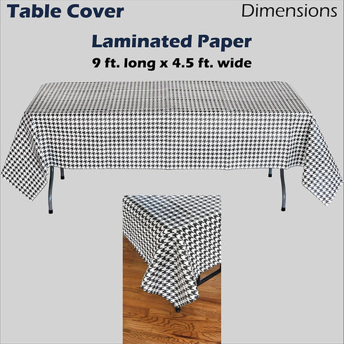 Havercamp Houndstooth Table Cover (54" x 108"), Water and Tear Resistant, Black and White Paper Cover