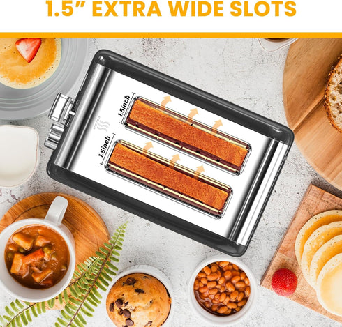 Simple Deluxe 2-Slice Toaster - Stainless Steel Toaster with 6 Browning Settings and Extra Wide Slot