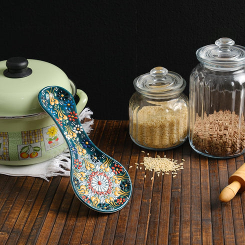 Handmade Spoon Rest, Ceramic Spoon Rest for Stove Top, 10" Dishwasher Safe Spoon Holder for Kitchen Counter,