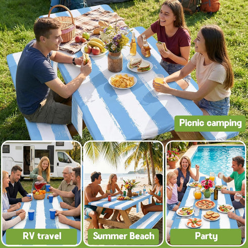 Wrakus 96in Picnic Table Cover with Bench Covers Camping Essentials Waterproof Windproof Patio Outdoor Tablecloth