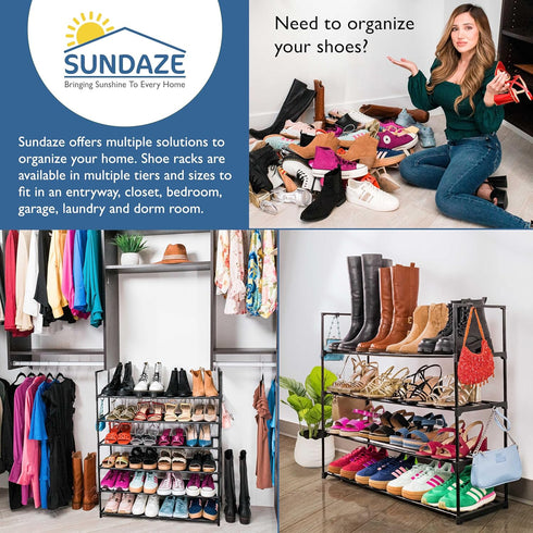 4 Closet, 20 Sundaze Shoe Rack - Tier Metal Shoe Rack for Front Door Entrance, Sturdy Long Shoe Organizer for Bedroom