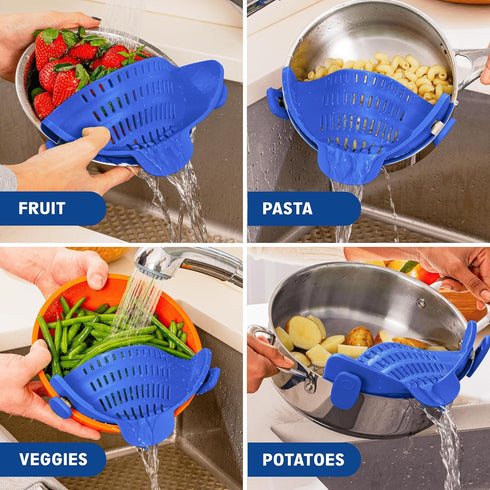 Kitchen Gizmo Snap N' Strain, Silicone Clip-On Colander for Vegetables and Pasta, Essential Cooking Tool