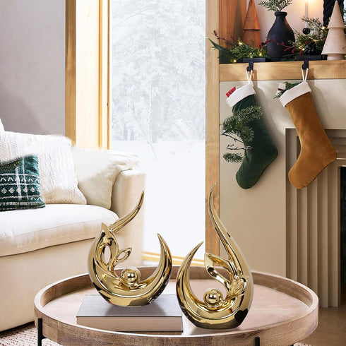 Dlfghos 2 PCS Gold Home Decor Accent Ceramic Statue Abstract Sculptures Centerpieces Mid Century Modern Decor