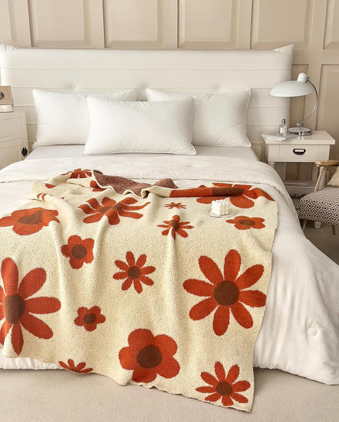 Brnabiou Cozy 50x60) Ultra Soft Daisy Sunflower Knitted Throw Blanket Fluffy Microfiber Checkerboard Bed Blanket