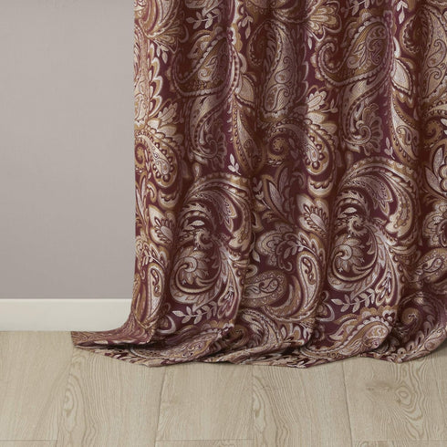 Madison Park Aubrey 2 Panel Curtain, Faux Silk Paisley Jacquard, Rod Pocket, Room Darkening Drape, 2-PK 50x95, Burgundy