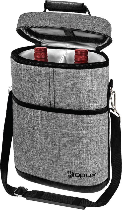 OPUX Insulated 2 Bottle Wine Carrier Tote - Leakproof Wine Cooler Bag for Picnic, BYOB Beach, Portable Case