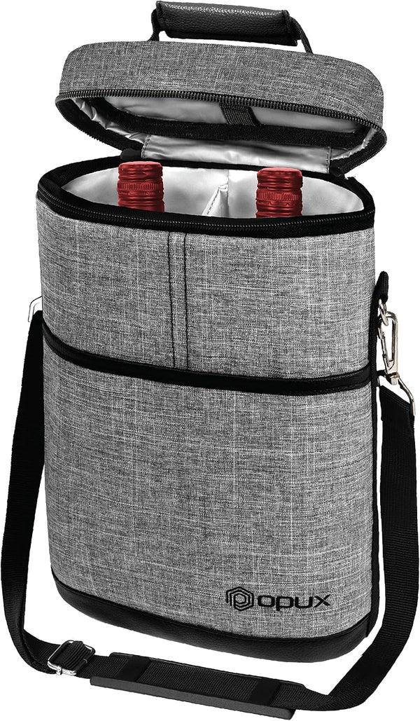 OPUX Insulated 2 Bottle Wine Carrier Tote - Leakproof Wine Cooler Bag for Picnic, BYOB Beach, Portable Case