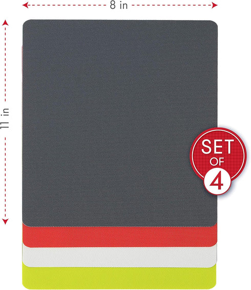Dexas Heavy Duty Grippmat Flexible Cutting Board Set of Four, 8 by 11 inches, Gray, Red, White, Green
