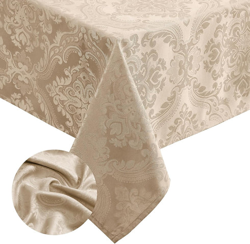 Elrene Home Fashions Caiden Elegance Damask Tablecloth, Waterproof, Stain & Wrinkle Resistant, 52" x 52" Taupe